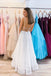 White V neck Tulle Sequina Long Prom Dress A Line Evening Dress PDQ50