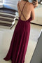 Flowy A Line Flounced Neckline Chiffon Burgundy Long Backless Prom Dresses TD72