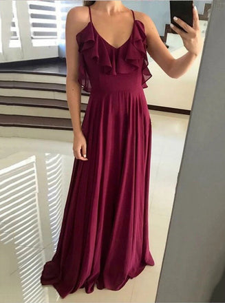 Flowy flounced neckline chiffon long backless prom dresses mg290