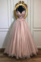 Pink Spaghetti Straps Tulle Appliques Long Prom Dress A Line Formal Party Dress PDS625