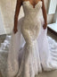 Luxurious Sweetheart Strapless Detachable Train Mermaid Wedding Dresses With Appliques WD16