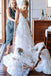 A-line V Neck Backless Spaghetti Straps Wedding Dresses With Lace Appliques OW0093