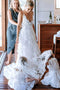 A-line V Neck Backless Spaghetti Straps Wedding Dresses With Lace Appliques OW0093