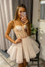 Cute A line Spaghetti Straps Lace Appliques Short Homecoming Dress School Dress OMH0152