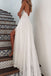 Elegant A Line Spaghetti Straps V Neck Ivory Wedding Dresses with Slit, Bridal Gowns OW0041