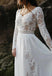 Unique A Line V neck Long Sleeves Lace Beach Wedding Dresses, Ivory Bridal Gowns OW0110