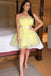 Simple A line Yellow Tulle Strapless Mini Dress, Short Prom Dress, Homecoming Dresses OMH0072