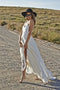 Spaghetti Straps Ivory Chiffon Beach Wedding Dresses, Lace Appliques Backless Bridal Dress SK17