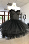 Cute A Line Sweetheart Black Tulle Strapless Sleeveless Homecoming Dresses, Mini Dress OMH0055