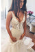 Sexy Vintage Lace Tulle V-Neck Mermaid Ivory Tulle Wedding Dresses with Appliques SK16