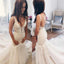 Sexy Vintage Lace Tulle V-Neck Mermaid Ivory Tulle Wedding Dresses with Appliques SK16