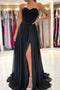 Elegant Black Sweetheart Strapless Chiffon Prom Dresses with Appliques OM0127