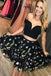 Black Two Piece Off Shoulder A Line Homecoming Dresses with Flowers PPD37