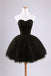 Black Strapless Sweetheart Tulle Short Homecoming Dress with Beads, Graduation Dress OMH0115