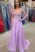 A Line Blue V Neck Lace Chiffon Long Prom Dresses with High Slit, Evening Dresses OM0213