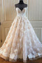 Charming Lace Long A Line Prom Dress, Long Wedding Dress With Cap Sleeves PDE92