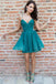 Elegant V-Neck A-line Green Short Homecoming Dress Prom Dresses PDN35
