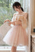 Cute Tulle Appliques Short Prom Dress, Pink Off the Shoulder Sweet 16 Dresses OMH0062