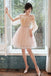 Cute Tulle Appliques Short Prom Dress, Pink Off the Shoulder Sweet 16 Dresses OMH0062