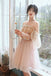 Cute Tulle Appliques Short Prom Dress, Pink Off the Shoulder Sweet 16 Dresses OMH0062