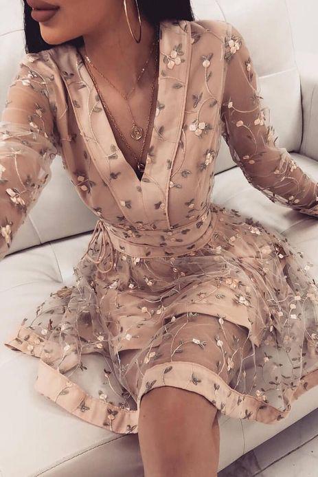 Cute Pink Long Sleeve Homecoming Dresses, V Neck Short Prom Dress trendtydresses Cute Pink Long Sleeve Homecoming Dresses, V Neck Short Prom Dress trendtydresses