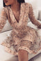 Cute Pink Long Sleeve Homecoming Dresses, V Neck Short Prom Dress PDO62