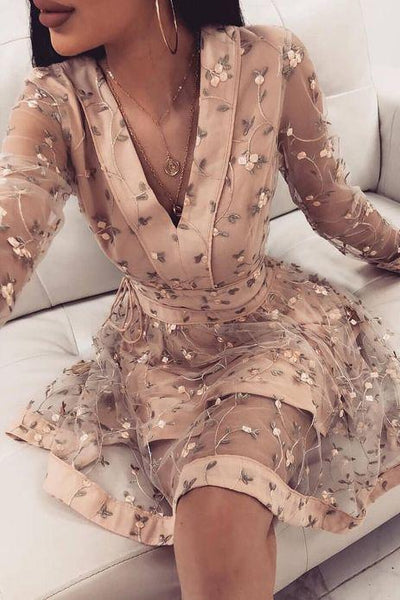 long sleeve hot pink homecoming dress Cute Pink Long Sleeve Homecoming Dresses, V Neck Short Prom Dress –  trendtydresses