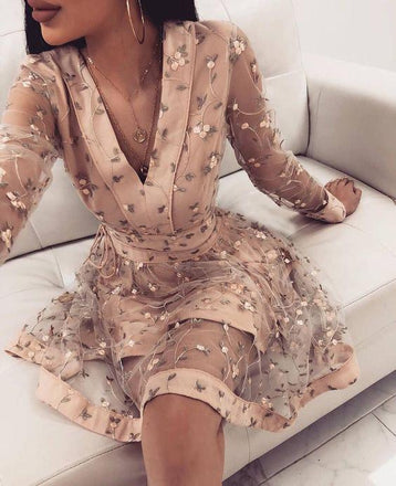 Cute Pink Long Sleeve Homecoming Dresses, V Neck Short Prom Dress PDO62