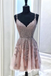 Pink Tulle Lace Appliques Spaghetti Straps Short Prom Dress, Mini Party Dress PDO65