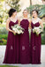 A Line Burgundy Chiffon Straps Long Bridesmaid Dresses PDG74