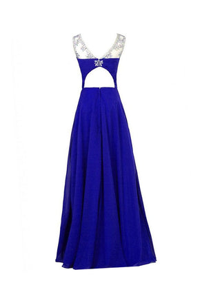 Charming A Line Chiffon Cap Sleeves Royal Blue Beaded Long Prom Evening Dresses TD60