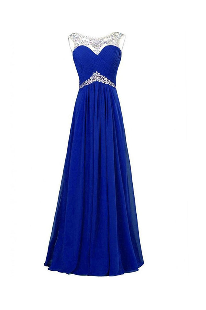Charming A Line Chiffon Cap Sleeves Royal Blue Beaded Long Prom Evening Dresses TD60