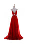 Simple A Line V Neck Red Cap Sleeves Backless Chiffon Prom Dresses, Backless Party Dress PD179