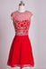 Round Neck Open Back Homecoming Dresses Red Chiffon Cap Sleeves Short Prom Dress HD03