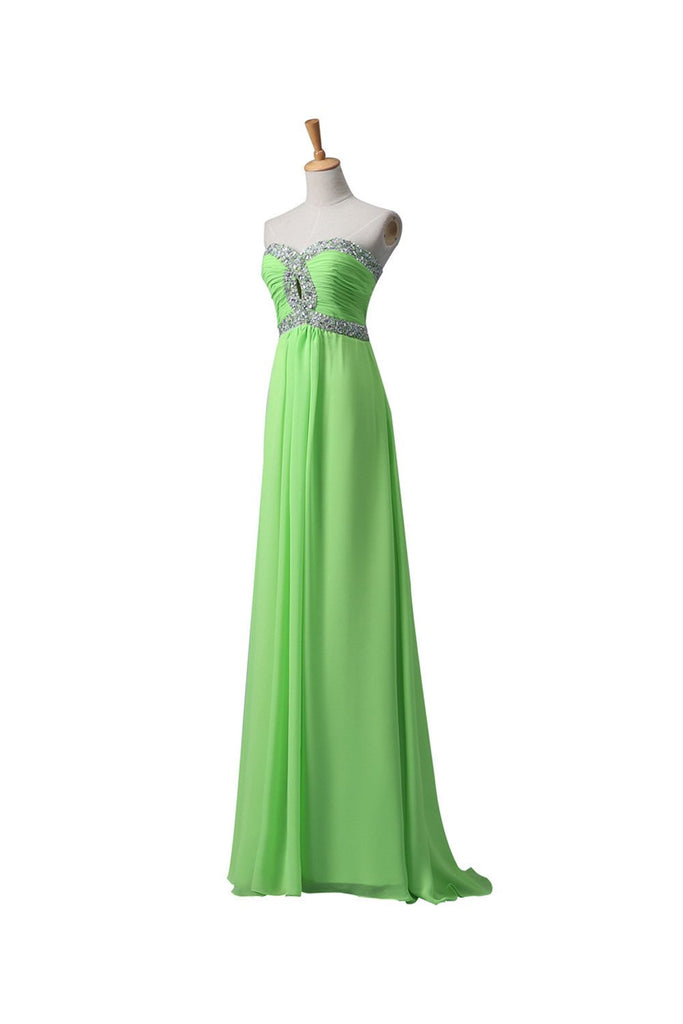 Simple A Line Strapless Sweetheart Chiffon Long Beaded Empire Prom Evening Dresses TD127