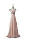 Elegant Blush Pink Cap Sleeves V Neck Chiffon Beaded Long Prom Evening Dresses TD49