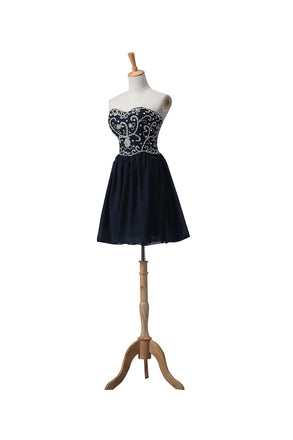 Navy Blue Chiffon Sweetheart Beaded Short Prom\Evening Dresses,Homecoming Dresses HD04