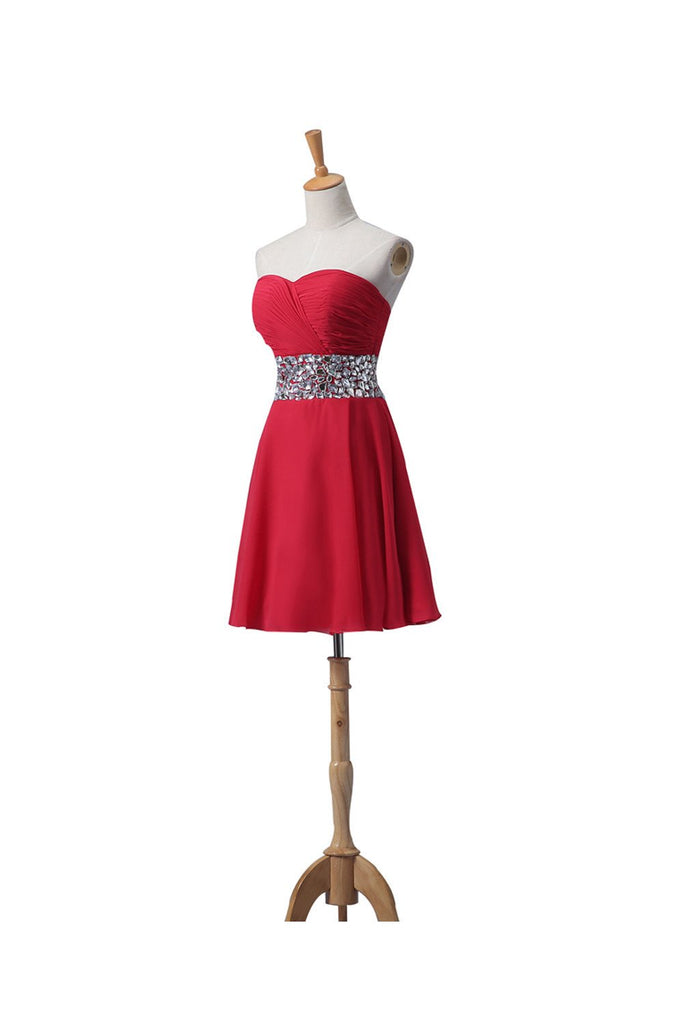 Simple A Line Sweetheart Red Chiffon Beaded Short Prom Dresses, Homecoming Dresses HD06