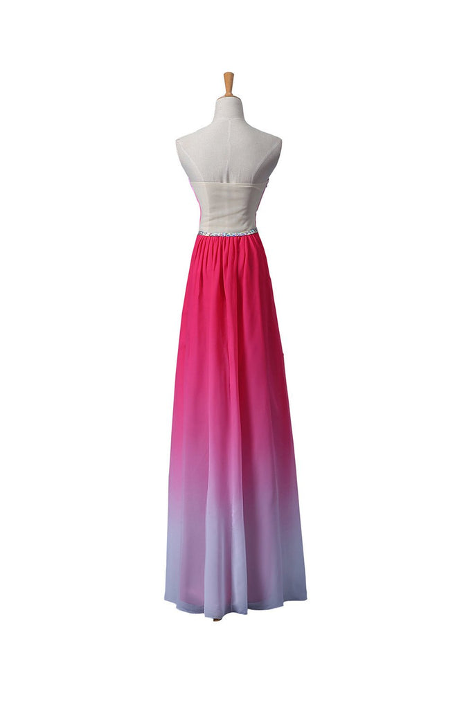 Chic Gradient Ombre Chiffon Strapless Long Beaded Prom Dresses Evening Dresses TD78