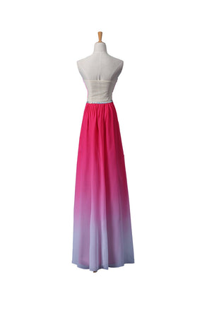 Chic Gradient Ombre Chiffon Strapless Long Beaded Prom Dresses Evening Dresses TD78