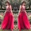 Unique Red V Neck Tulle Appliques Prom Dresses, Long Party Gowns PDH15