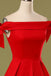 Simple A Line Red Off the Shoulder Satin Knee Length Homecoming Dresses, Short Prom Dress SK32