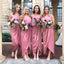 Modest Pink High Low Long Bridesmaid Dress with Ruffles PDG62