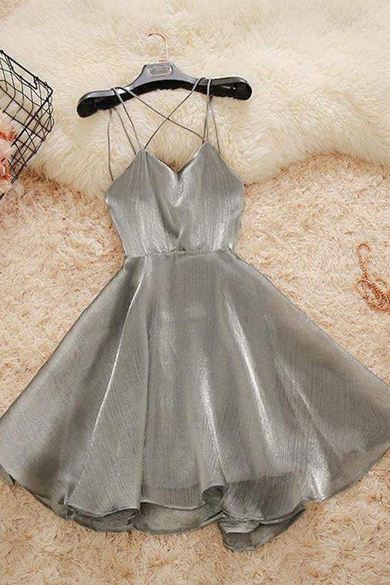 Sparkly Cute A Line Sliver Spaghetti Straps Short Prom Dresses, Homecoming Dresses SK19