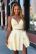Lovely Yellow Two Pieces V Neck Spaghetti Straps Homecoming Dresses, Short Prom Dress SK37
