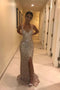 Sexy V Neck Sequins Side Slit Rose Gold Prom Dresses Long Mermaid Formal Dresses SK10