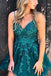 Green Spaghetti Straps Lace Tulle V Neck Homecoming Gown, Graduation Dress OMH0216