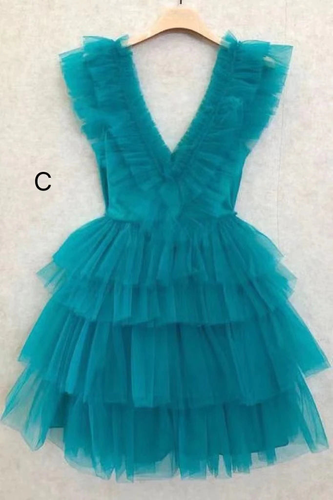 New Arrival Hot Pink A Line Tulle Homecoming Dresses, Tiered Mini Graduation Prom Dress OMH0101