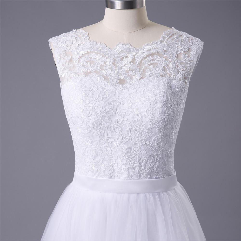 Princess White Tulle Lace Top Beaded Wedding Dresses, Cheap Long Bridal Dress PDJ6