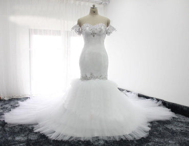 Mermaid Sweetheart White Beading Wedding Dress,Elegant Bridal Dresses PDQ77